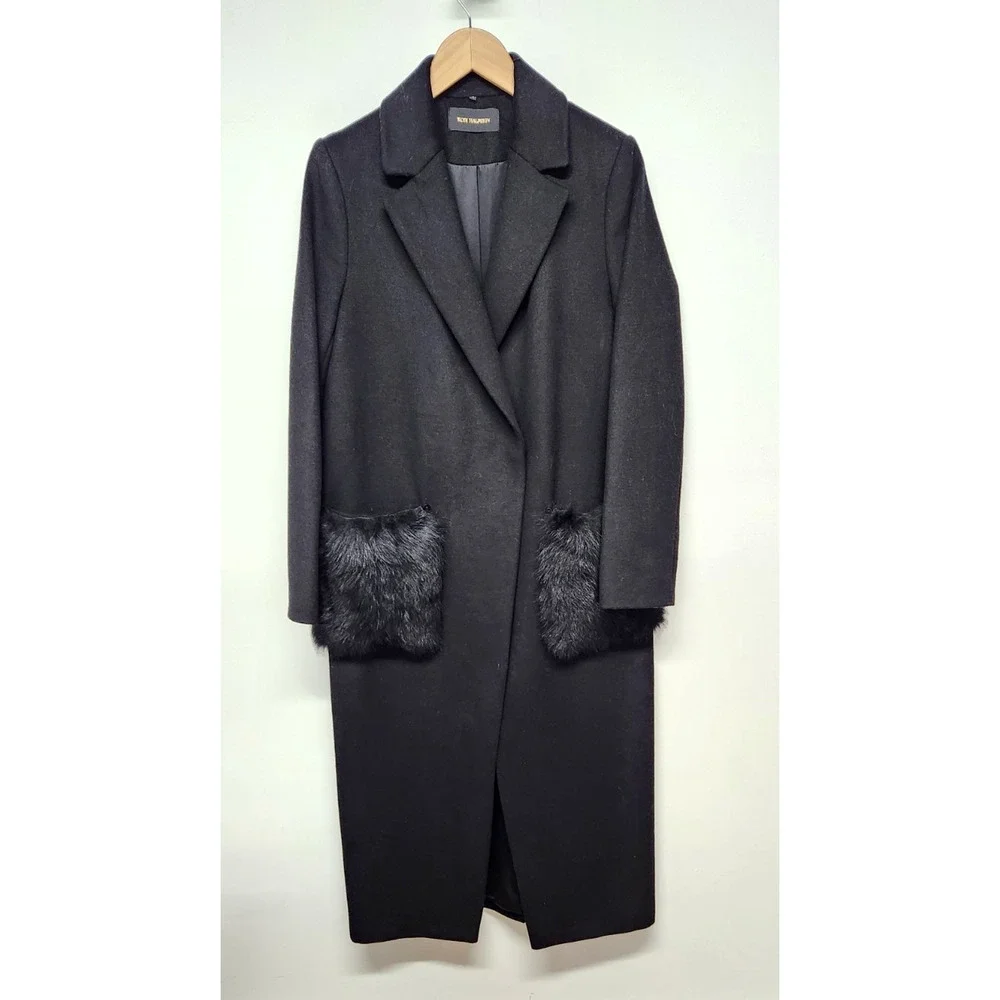 Kobi Halperin Women's Channing Genuine Shearling Trim Black Wool Blend Coat, Sm - Picture 2 of 15